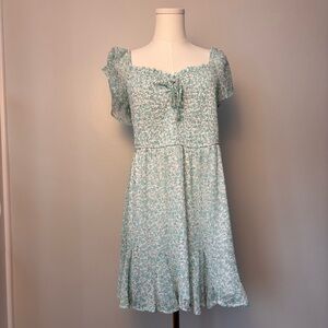 Altar'd State Floral White Puffed Sleeve Smocked Back Dress